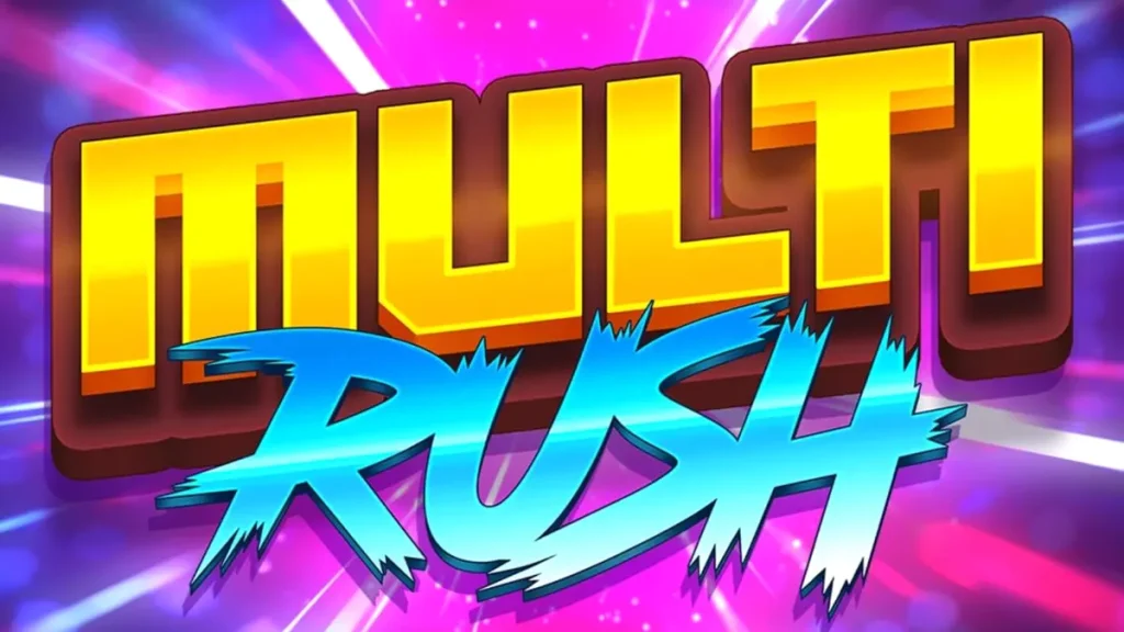 Interface neon vibrante do slot Multi Rush com símbolos de frutas clássicas