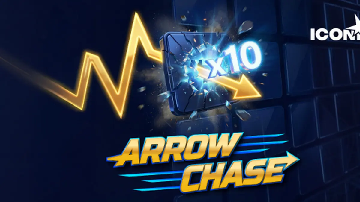 Interface do jogo Arrow Chase mostrando a flecha percorrendo o grid de multiplicadores